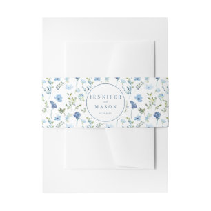 Blue watercolor floral rustic wedding belly band invitation belly band