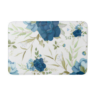 Blue Watercolor Floral Seamless Pattern Bath Mat