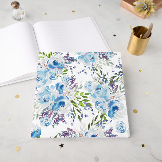 Blue Watercolor Floral Seamless Pattern Guest Book