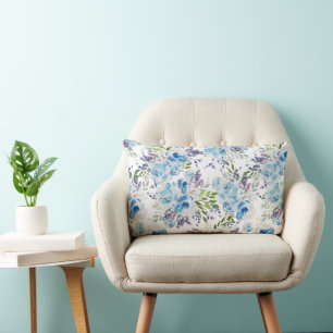 Blue Watercolor Floral Seamless Pattern Lumbar Pillow