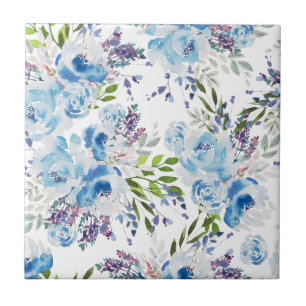 Blue Watercolor Floral Seamless Pattern Tile