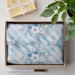 Blue Watercolor Floral Stripe Gift Wrapping Tissue Paper