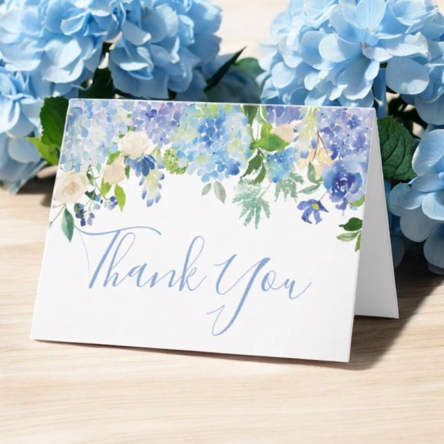 Blue Watercolor Floral Thank You Note Card (Creator Uploaded)