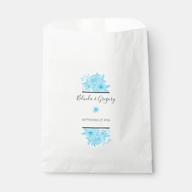 Blue Watercolor Floral Wedding   Favour Bag (Front)