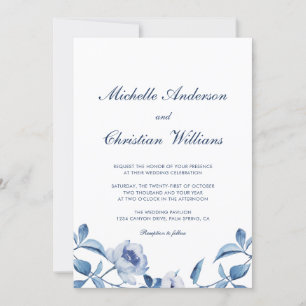 Blue Watercolor Floral Wedding Invitation