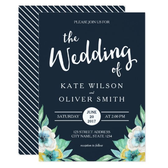 Blue Watercolor Floral Wedding Invitation