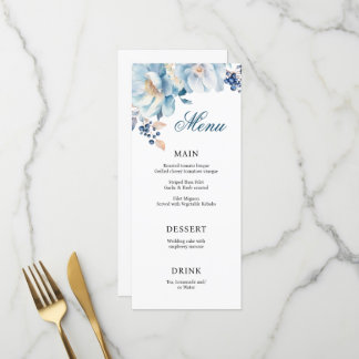 Blue watercolor floral wedding menu
