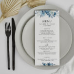 Blue watercolor floral wedding menu<br><div class="desc">A wonderful blue wedding theme design with lovely flowers. The colour and text can be personalized.</div>