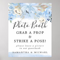 Blue Watercolor Floral Wedding Photo Booth Sign