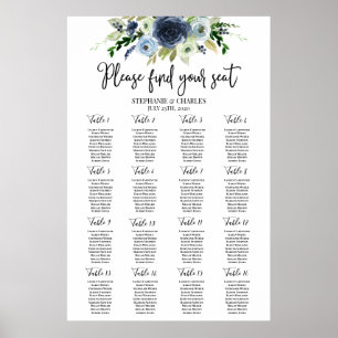 Blue watercolor floral Wedding Seating Chart