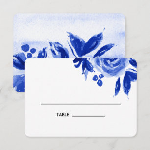 Blue Watercolor Floral Wedding Table Place Cards