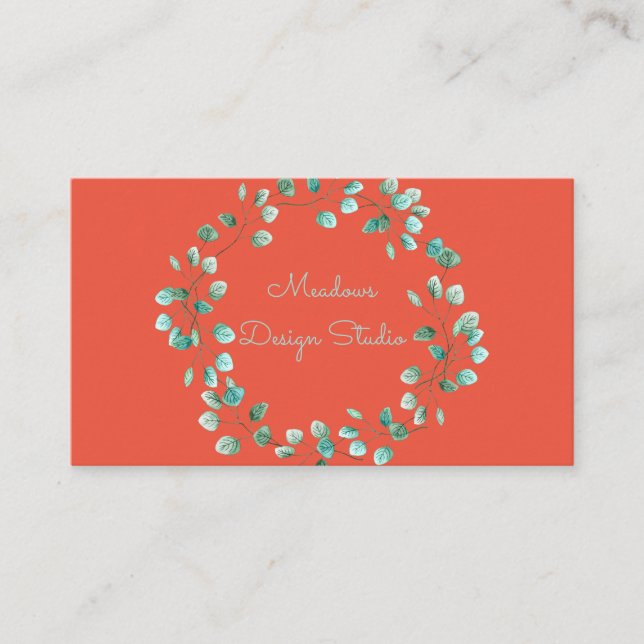 Blue Watercolor Floral Wreath Business Card (Front)