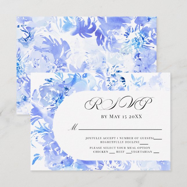 Blue Watercolor Flower Arch RSVP (Front/Back)