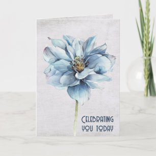 Blue Watercolor Flower Birthday Card