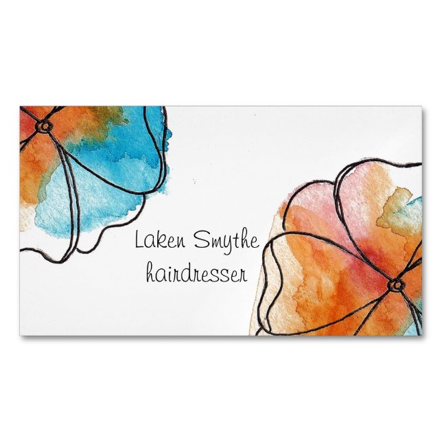 Blue Watercolor Flower  Business Card (Front)