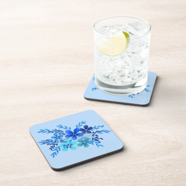 Blue watercolor flower coaster (Right Side)