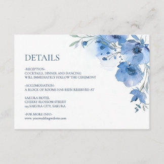 Blue Watercolor Flower Details Enclosure Card