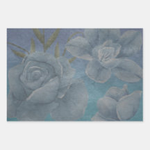 Blue Watercolor Flower Textural Decoupage Design