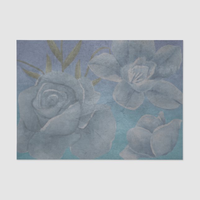 Blue Watercolor Flower Textural Decoupage Tissue Paper (Front)