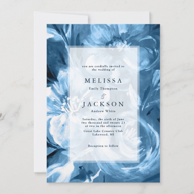 Blue Watercolor flower Wedding Design Invitation (Front)