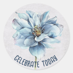 Blue Watercolor Flower with Text Classic Round Sticker