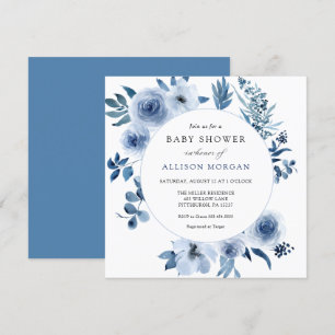 Blue Watercolor Flowers Baby Shower Invitation