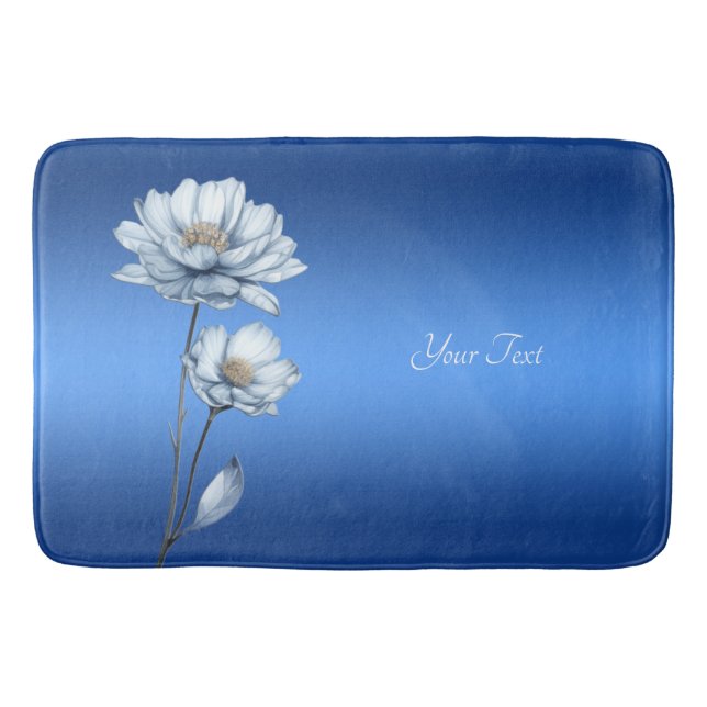 Blue Watercolor Flowers Bath Mat (Front)