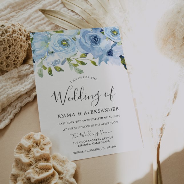 Blue Watercolor Flowers Beautiful Wedding Invitation (Creator Uploaded)