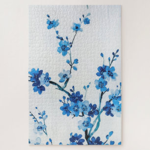 Blue Watercolor Flowers Delicate Beautiful Jigsaw Puzzle