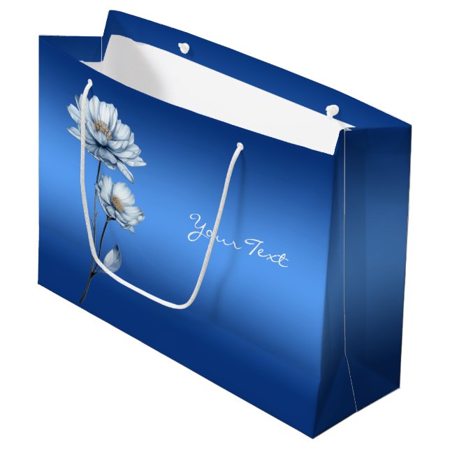 Blue Watercolor Flowers Gift Bag (Front Angled)