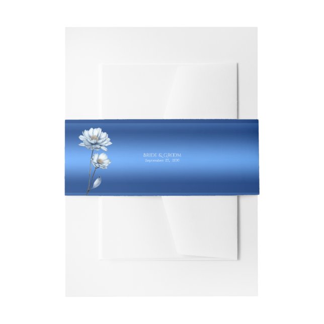 Blue Watercolor Flowers Invitation Belly Band (Front Example)