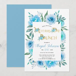 Blue watercolor flowers Mothers Day brunch  Invitation