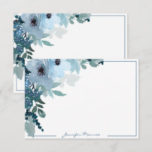 Blue watercolor flowers personalized card