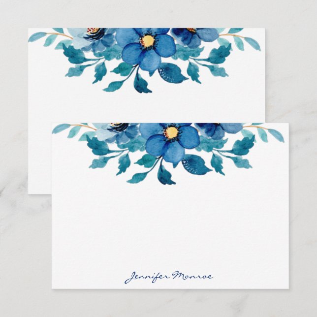 Blue watercolor flowers personalized card (Front/Back)