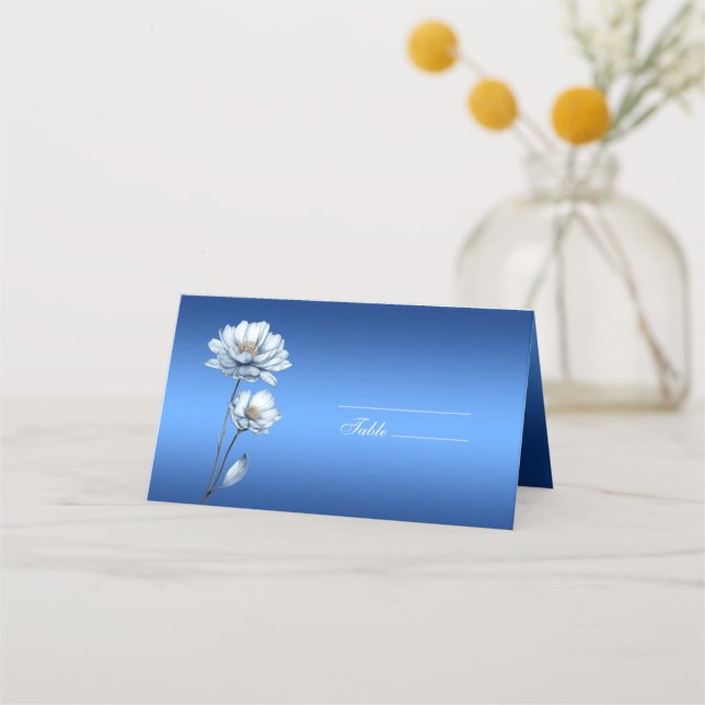 Blue Watercolor Flowers Place Card (Front)