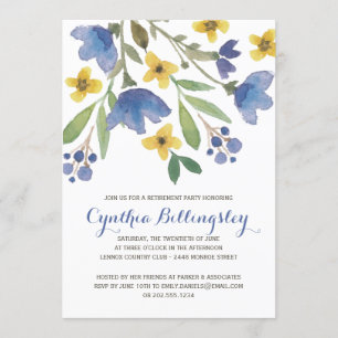 Blue Watercolor Flowers   Retirement Party Invitation