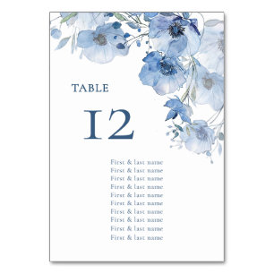 Blue Watercolor Flowers Seating Chart Table Number