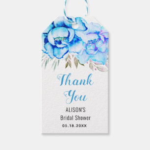 Blue watercolor flowers Thank you bridal shower Gift Tags