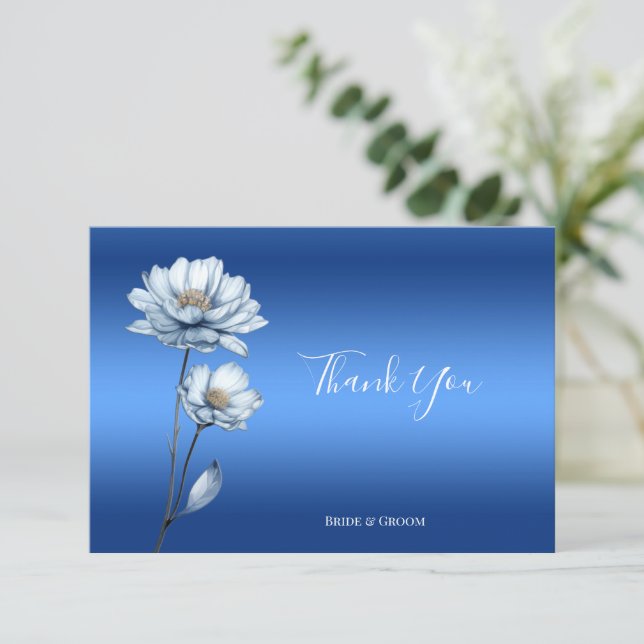 Blue Watercolor Flowers Thank You Card (Standing Front)