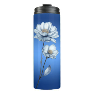 Blue Watercolor Flowers Thermal Tumbler