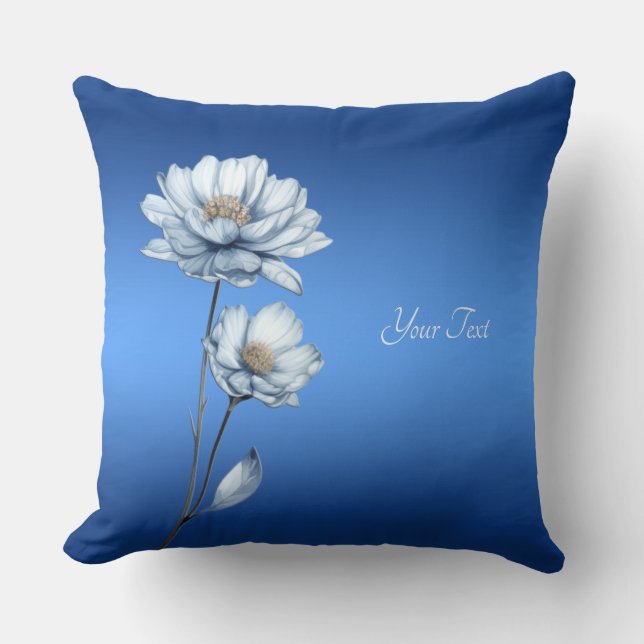 Blue Watercolor Flowers Throw Pillow (Front)