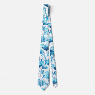 Blue watercolor flowers tie
