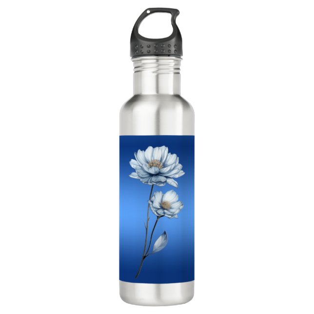 Blue Watercolor Flowers Water Bottle (Front)