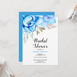 Blue watercolor flowers wedding bridal shower  invitation