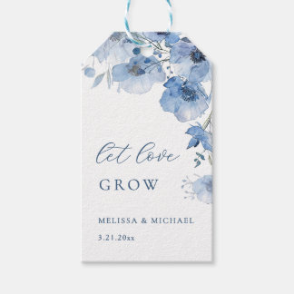 Blue Watercolor Flowers Wedding Thank You Gift Tags