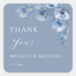 Blue Watercolor Flowers Wedding Thank You Square S Sticker