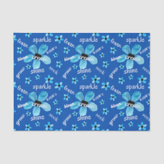 Blue Watercolor Flowers with Affirmations Tissue Paper