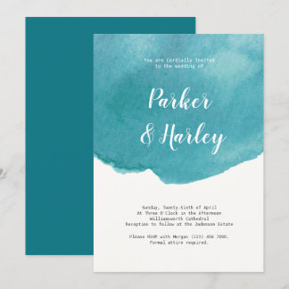 Blue Watercolor Flowy Script Style Wedding Invitation