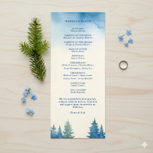Blue Watercolor Forest modern nature Wedding Program
