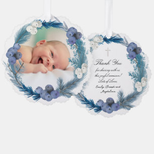 blue watercolor frame Baptism thank you Ornament Card